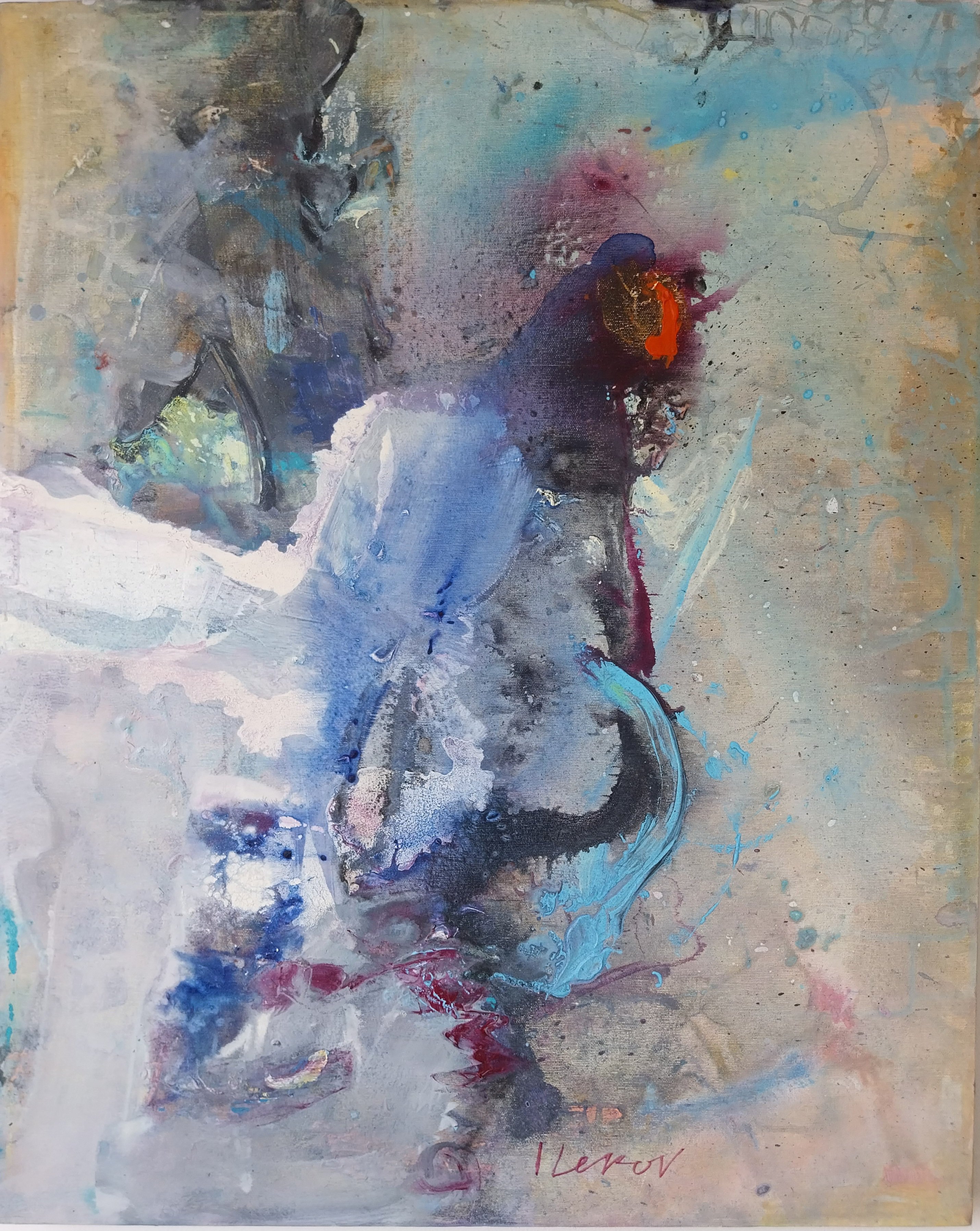 Abstract Acrylic Painting By Ivo Lekov, 26 X 32, En Roude 2, Original Artwork