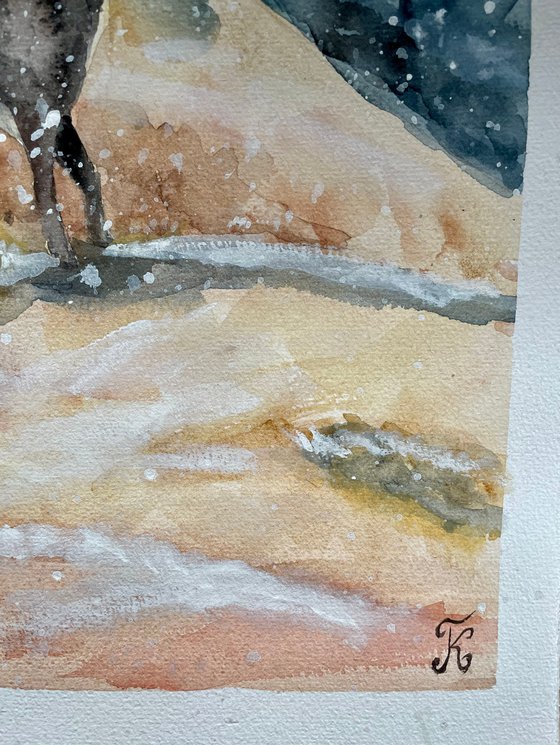 Mountain Large Original Watercolor Painting, Chamois Artwork, Goat Wall Art, Snowy Landscape Art, Farmhouse Home Decor