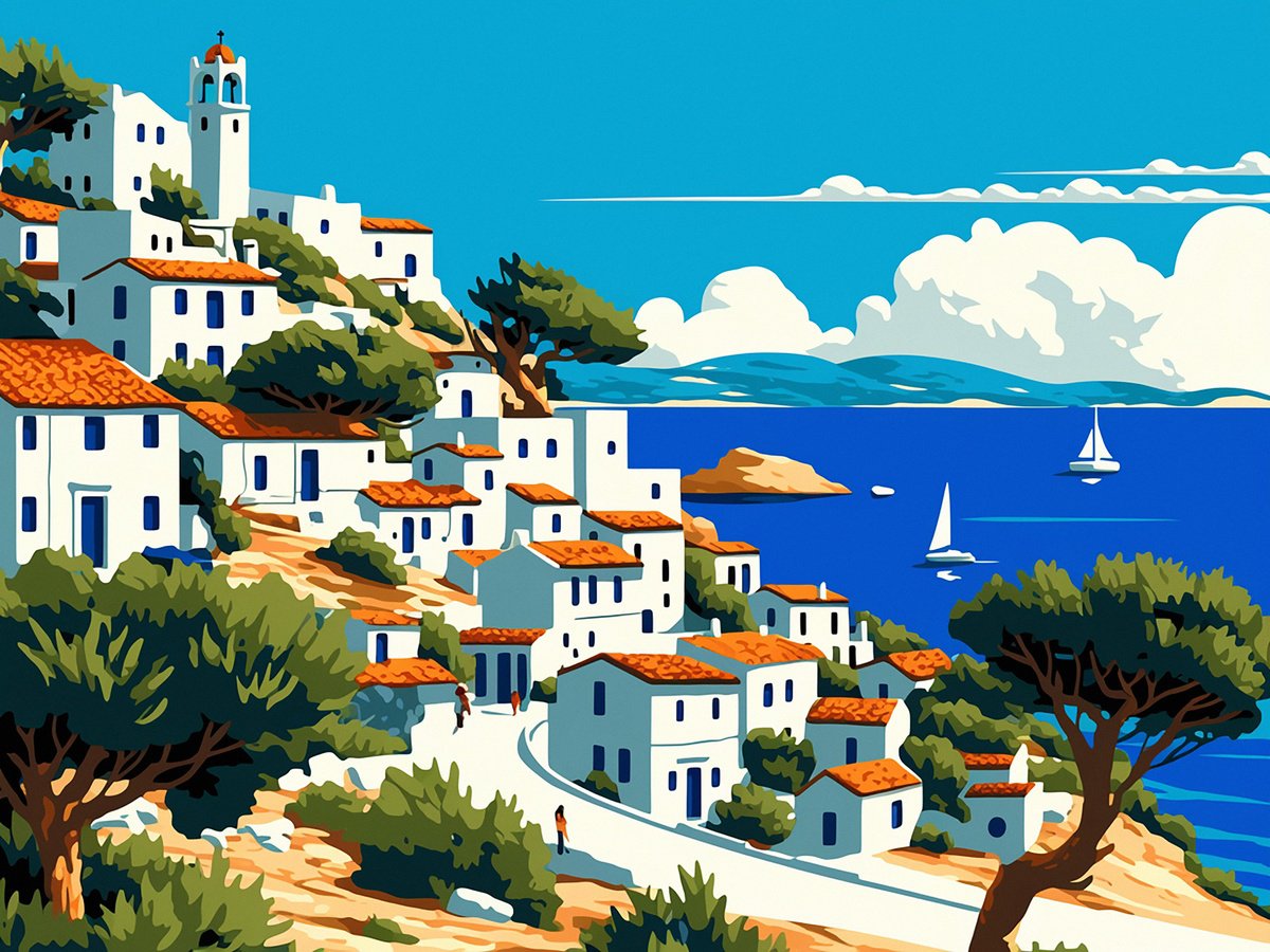 Urban And Pop Acrylic Painting , Greek Island Ix By Kosta Morr, 31 X 24, Artwork For Sale On Artfinder