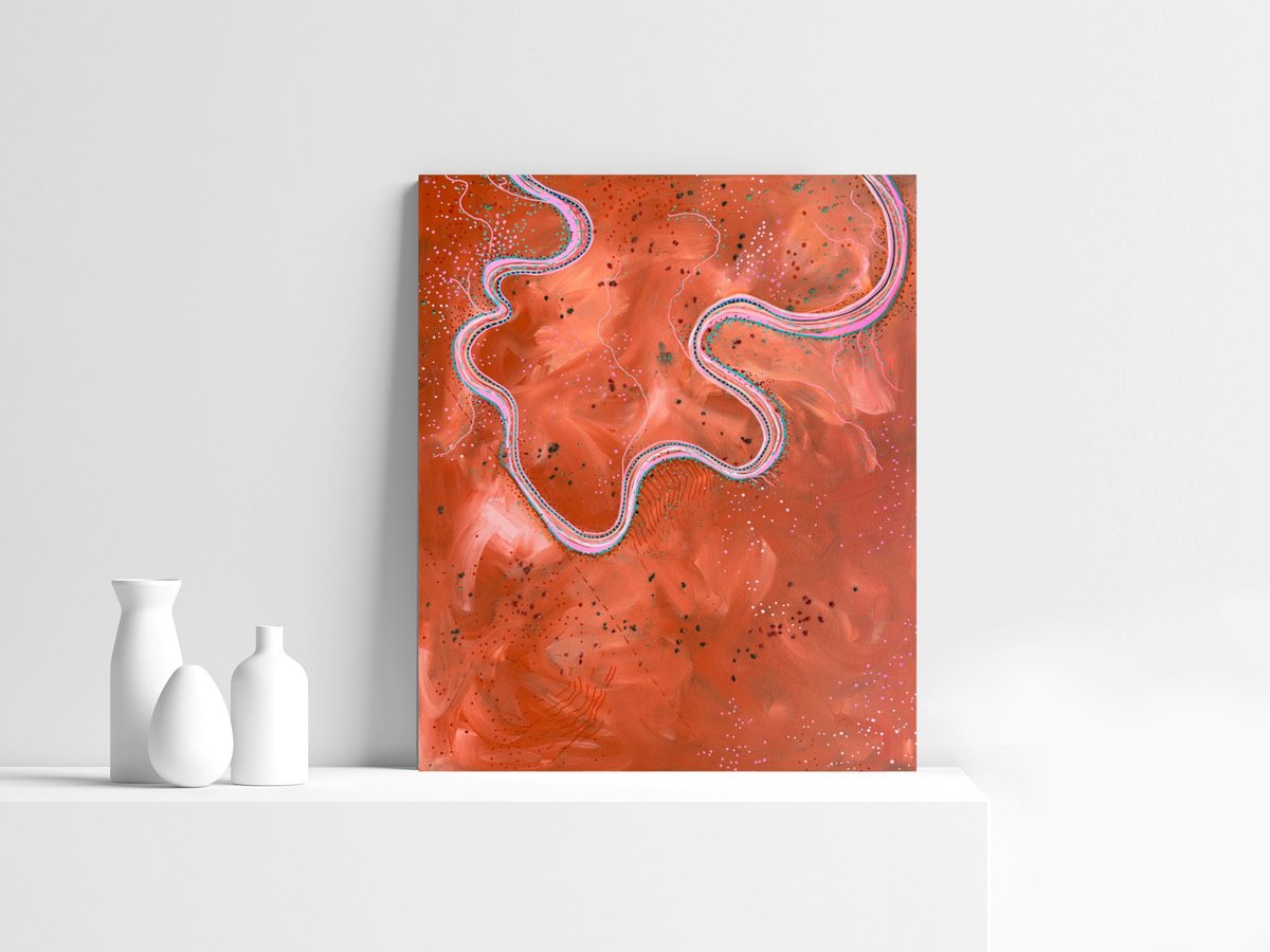 Abstract Landscape Painting By Jennifer Bell, 20 X 24, Desert Wildflowers, Original Artwork