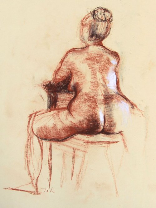 Back of Seated Female Nude on Drawing Horse by Talya Johnson