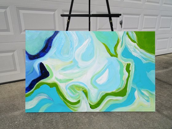 OCEAN SONG. Abstract Blue, Teal, Green Acrylic Coastal Art