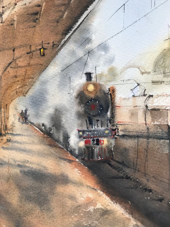 Platform with a steam locomotive