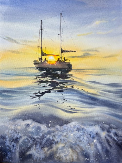 Yacht at sunset #14 by Eugenia Gorbacheva