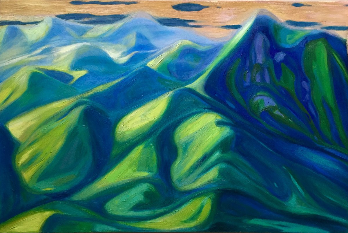 Impressionistic Landscape Oil Painting By Raffi Ghazaryan, 35 X 24", "Mountains