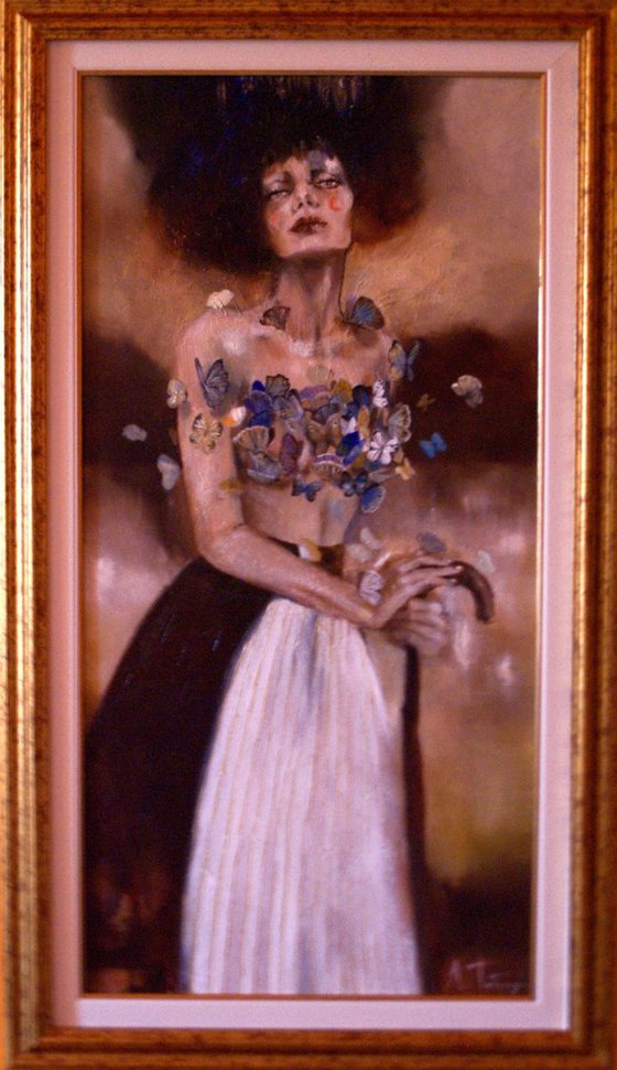 Misery - woman portait, oil on canvas 40x80 cm