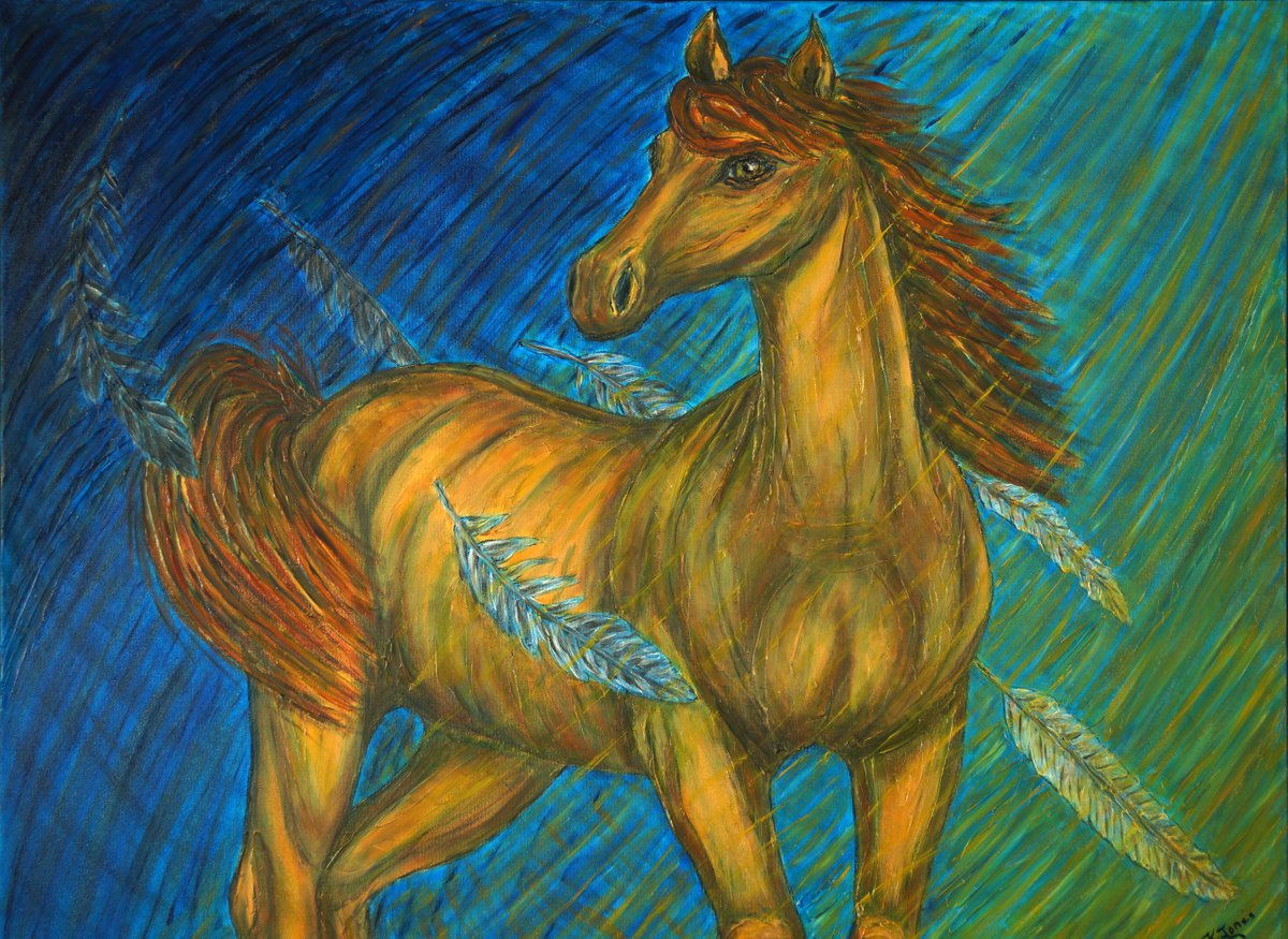 Impressionistic Animal Oil Painting By Kim Jones Miller, 40 X 30", Moving On, Original Artwork