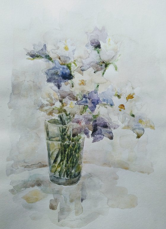 Bouquet of bluebells. Original watercolour painting.