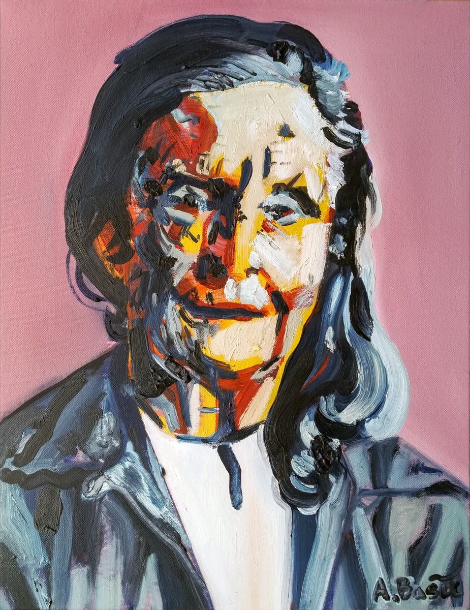 Expressive Portrait Oil Painting By Aleksandar Basic, 14 X 18, Louise Josephine Bourgeois, Original Artwork