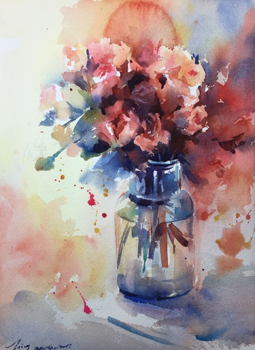 Impressionistic Botanical Watercolour By Jing Chen, 11 X 15, Blossom 16, Original Artwork