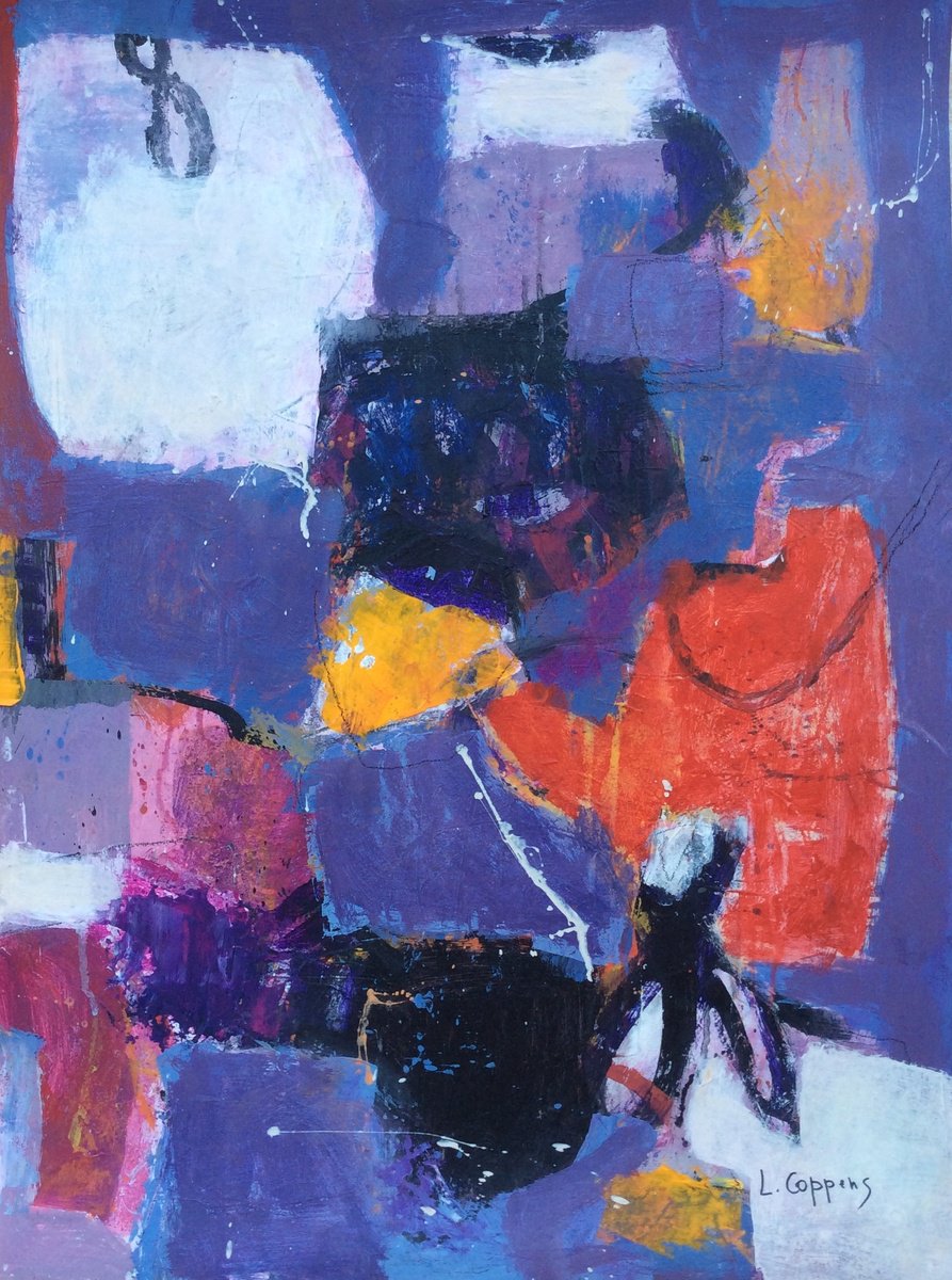 Abstract Acrylic Painting By Linda Coppens, 22 X 29", Blue Depths, Original Artwork