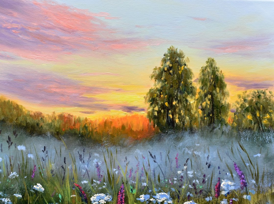 Dawning Meadow Acrylic 2024 Painting 12 x 12