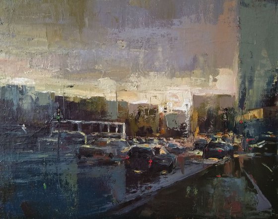 Night cityscape(40x50cm, oil painting, ready to hang)