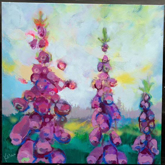 Foxglove 24x24" Loose Impressionist Abstract Wildflower Painting