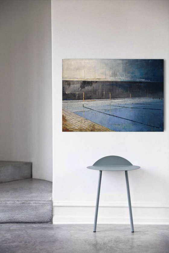 Painting swimming pool, modern minimalist large canvas art 39.37/27.5 100/70cm. "Pool 96"