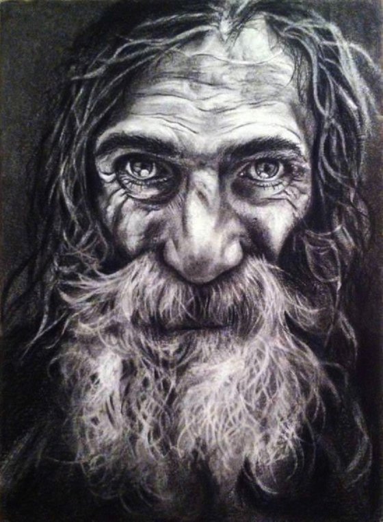 Portrait of a homeless man