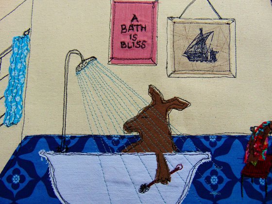 "A Bath is Bliss" - textile collage