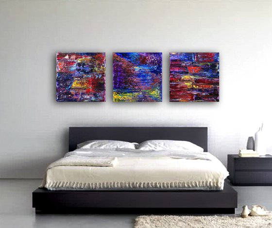 "Playtime Is Over" - FREE WORLDWIDE SHIPPING - Original Large PMS Abstract Triptych Oil Paintings On Canvas - 60" x 20"