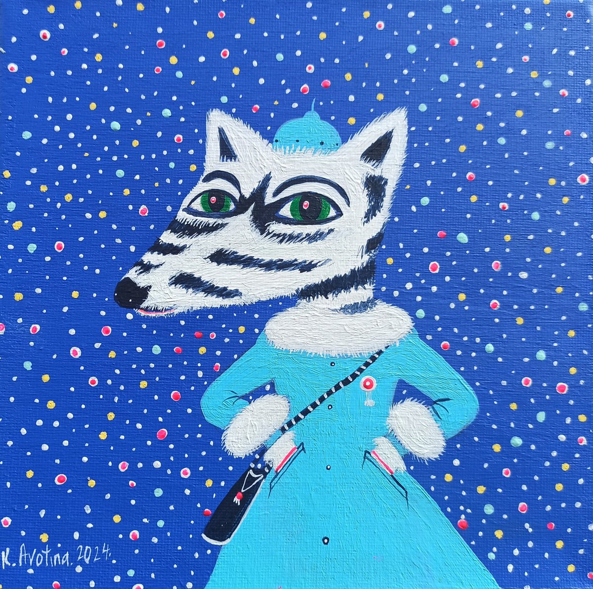 Impressionistic Animal Acrylic Painting By Katrina Avotina, 8 X 8", Lady Winter, Original Artwork