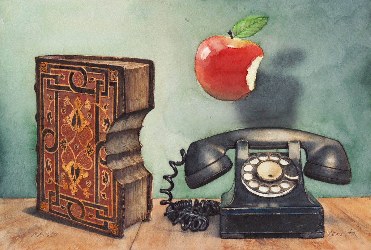 Photorealistic Still Life Watercolour By Reme Jr., 19 X 13", Analog Iphone 0.1 - 1951, Original Artwork