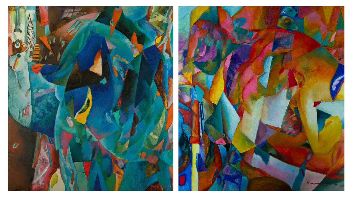 Blue and red (diptych) 180x100 by Marina Podgaevskaya