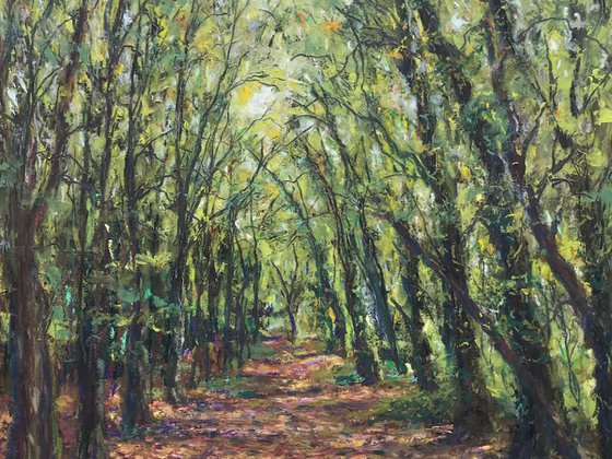 Wandlebury Path, Cold Wax Painting