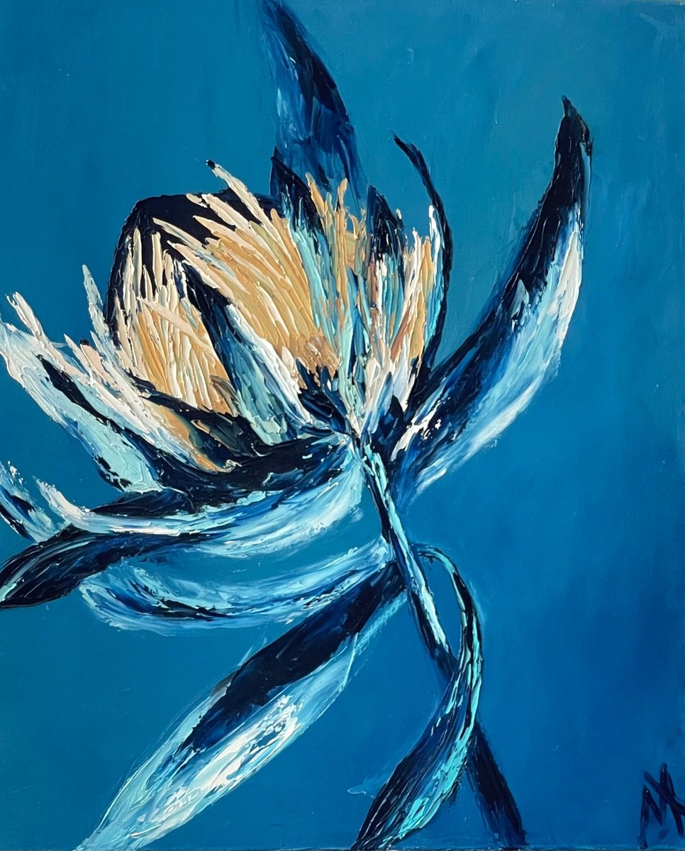 Abstract Botanical Oil Painting By Anastasiia Novitskaya, 20 X 24, Protea, Original Artwork