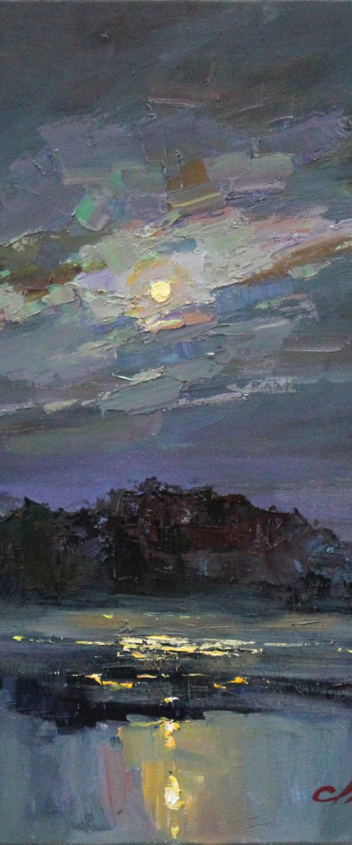 Full moon over the river by Sergei Chernyakovsky