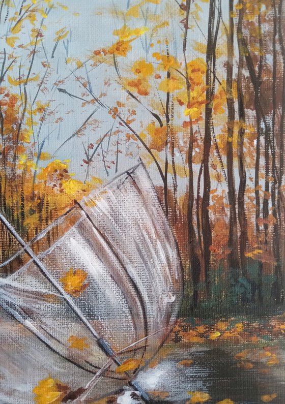 A forgotten umbrella in autumn
