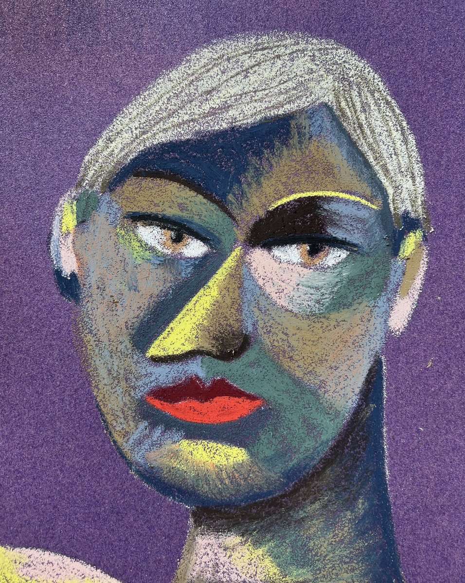 Naive Portrait Pastel Drawing By Mariia Anshakova, 9 X 11", Hero, Original Artwork