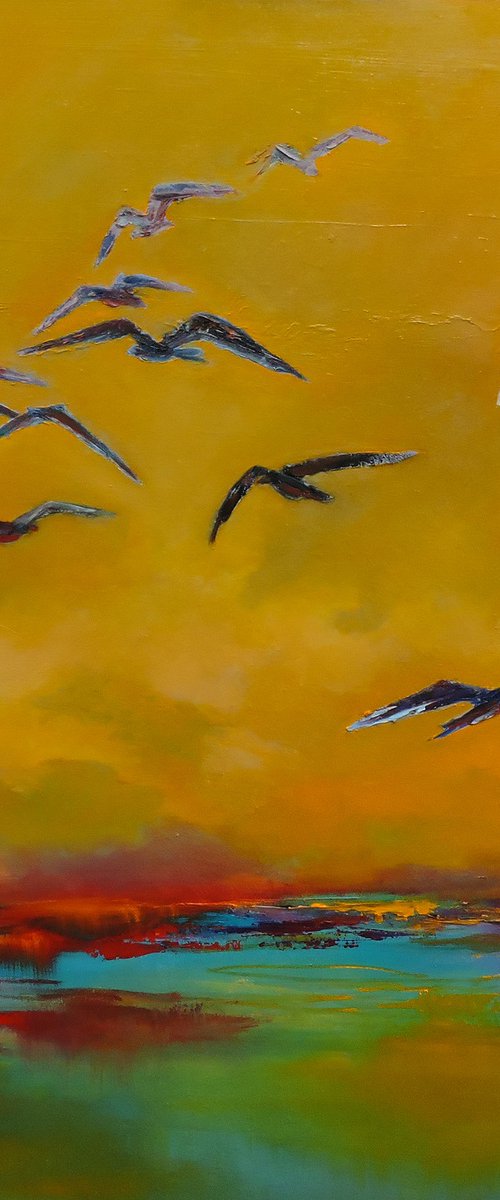 Sunset with Seagulls. by Veta  Barker