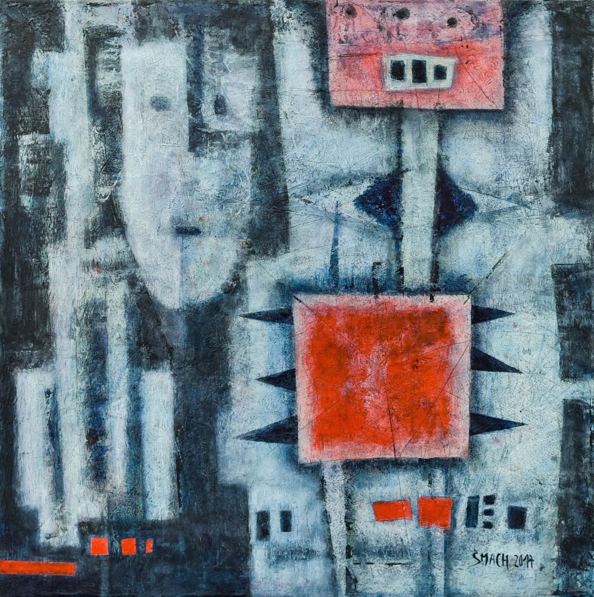 Geometric Abstract Acrylic Painting By Radek Smach, 24 X 24", Vb531, Original Artwork