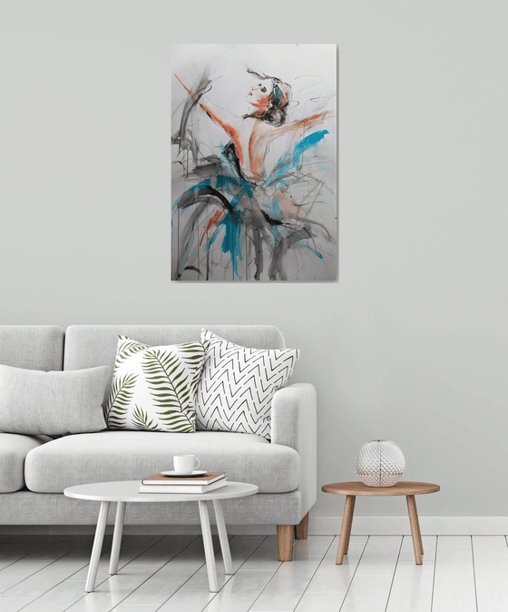 Flying Dream II -Ballerina Drawing on Paper-Large Drawing