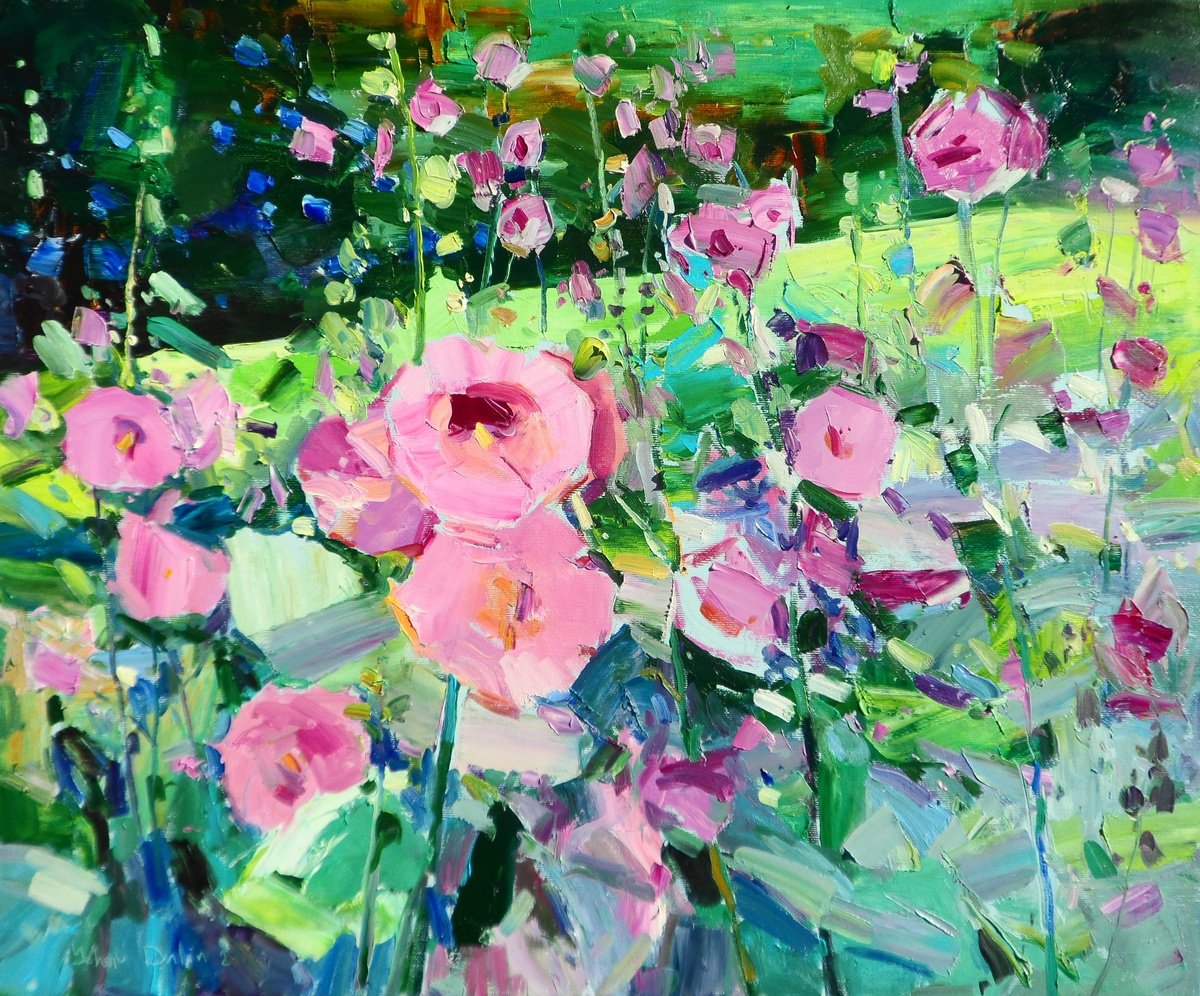 Impressionistic Botanical Oil Painting By Yehor Dulin, 24 X 20", " Mallows ", Original Artwork