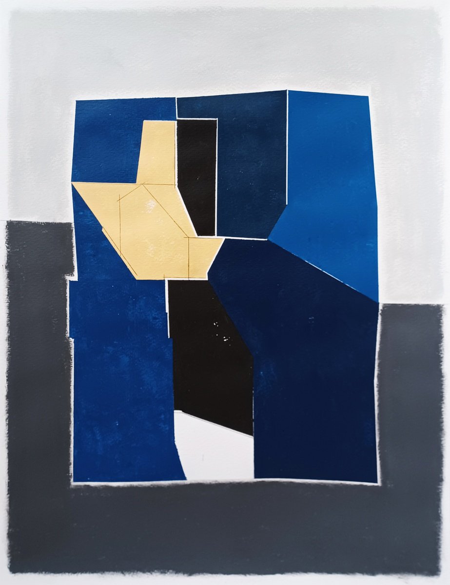 Geometric Abstract Acrylic Painting By Luis Medina, 20 X 26", Ng 46, Original Artwork