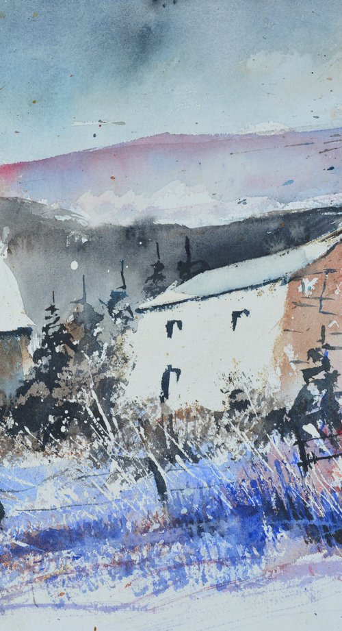 Remote houses-watercolor by Pol Henry Ledent
