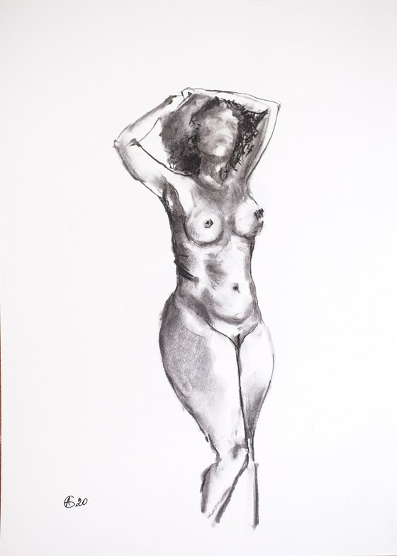 Nude in charcoal. 38. Black and white minimalistic female girl beauty body positive