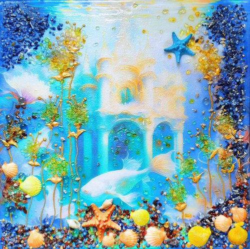 Under the Sea. Fantasy fairy tale Decorative painting with lapis lazuli, citrine, carnelian and shells by BAST