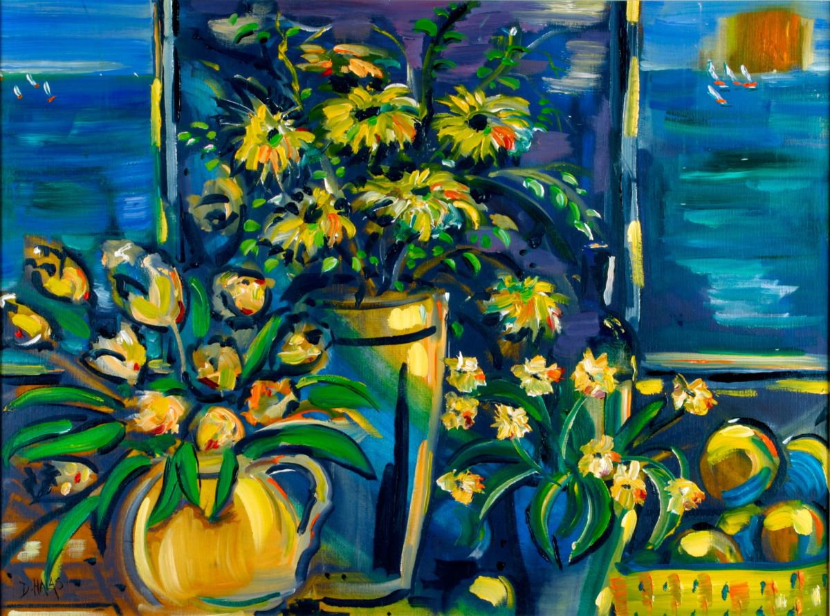 YELLOW FLOWERS BY THE OCEAN by Diana Aungier-Rose