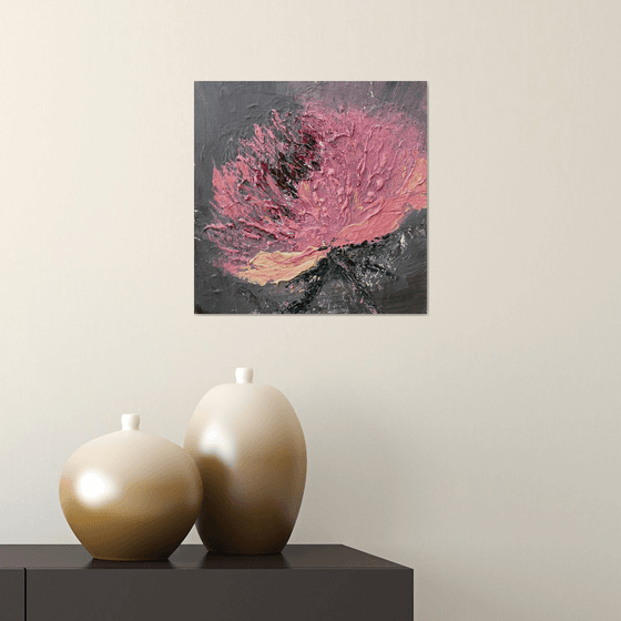 Peony on graphite original painting on canvas