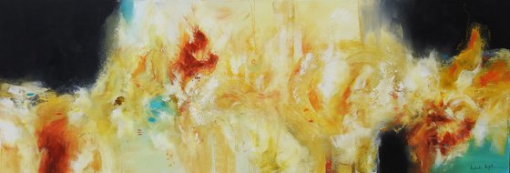 Yellow and blue Abstract Painting ready to hang - Sandstorm (24" x 72" - 60 cm x 182 cm)