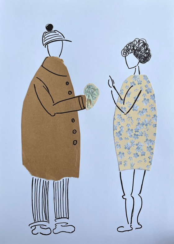 Couple original paper collage