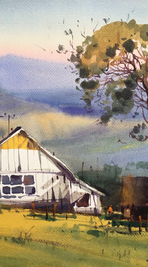 The handmade painting "A House in the Carpathians" by Andrii Kovalyk