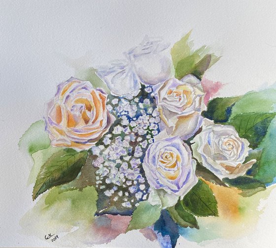White Roses in watercolor