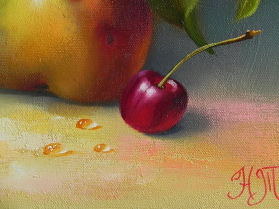 "Still Life with Fresh Fruits" Oil on canvas Original art Kitchen decor