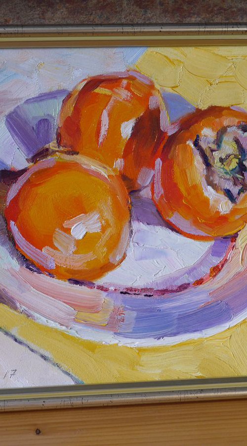 Persimmons on a plate (framed) by Dima Braga