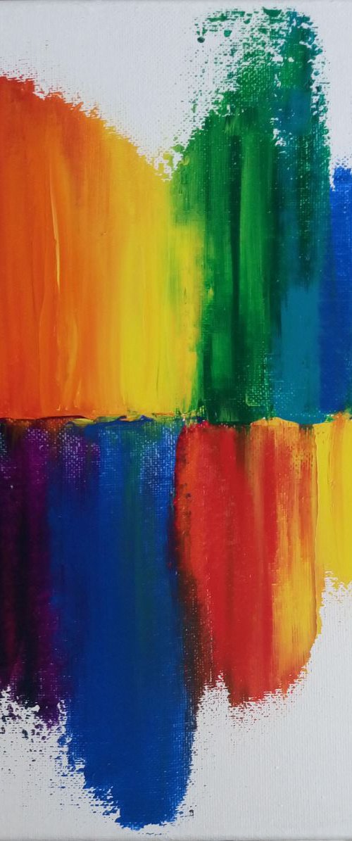 Enjoying colorjoying. (Original abstract spectral oil painting. Bright squre ready to hung canvas gallery wrapped, gift idea, decoration idea) by Mag Verkhovets