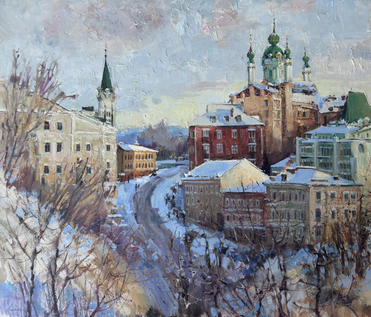 Impressionistic Cityscapes Oil Painting By Olha Laptieva, 28 X 24", Kyiv. Andriyivskyi Descent, Original Artwork
