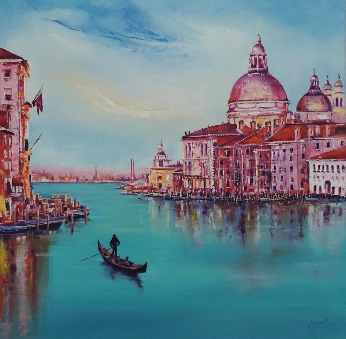 Impressionistic Cityscapes Oil Painting By Mel Davies Original Art, 24 X 24", A Day In Venice, Original Artwork