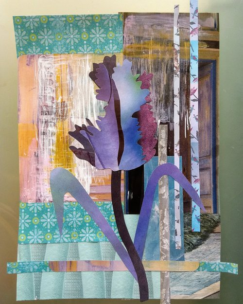 Parrot tulip mixed media collage by Anna Robertson